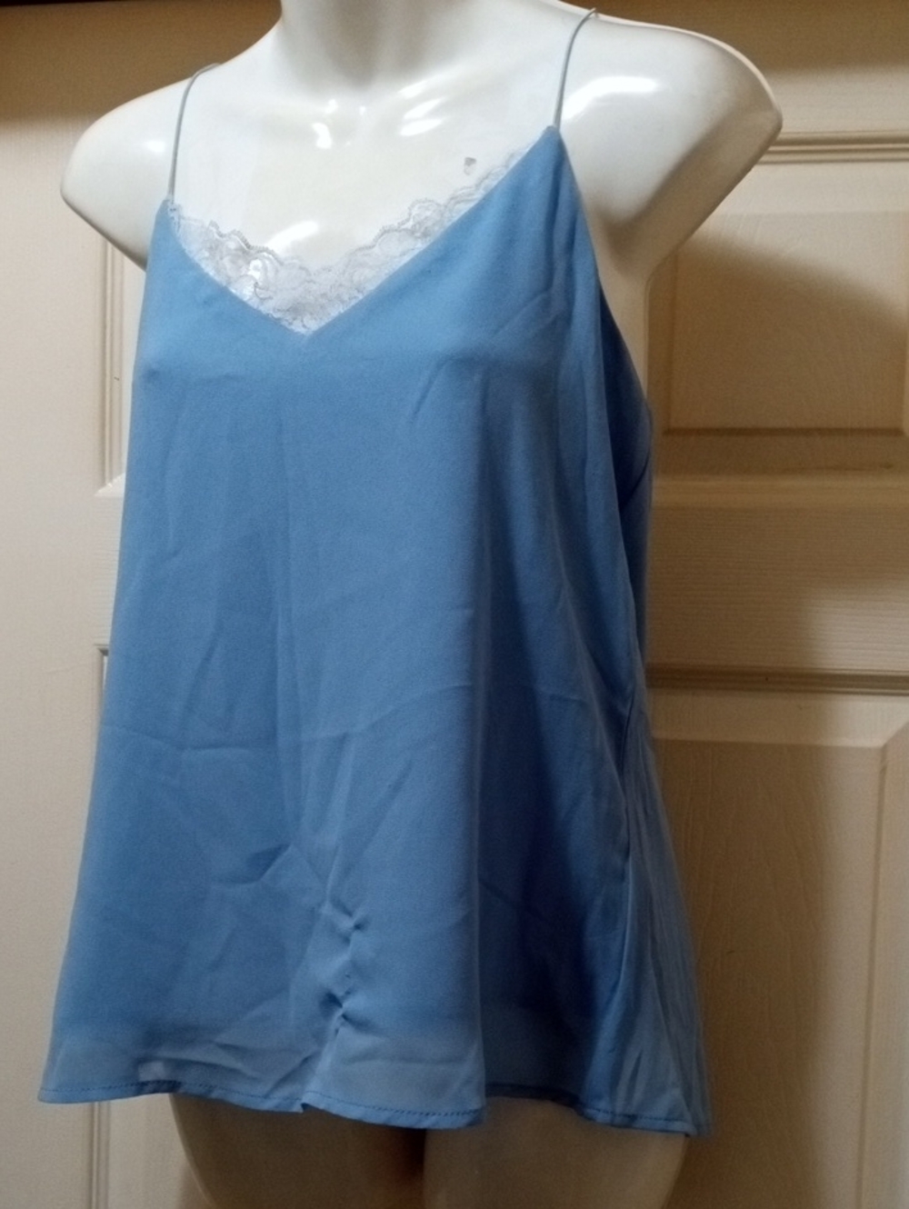 💲2⃣▶▶Revamped Blue Satin Lace-Trim Cami